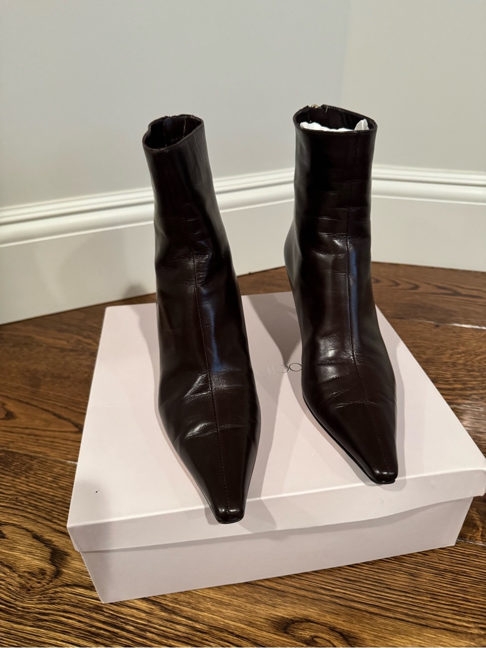 Jimmy Choo Dark Brown Pointed Leather Ankle Boots